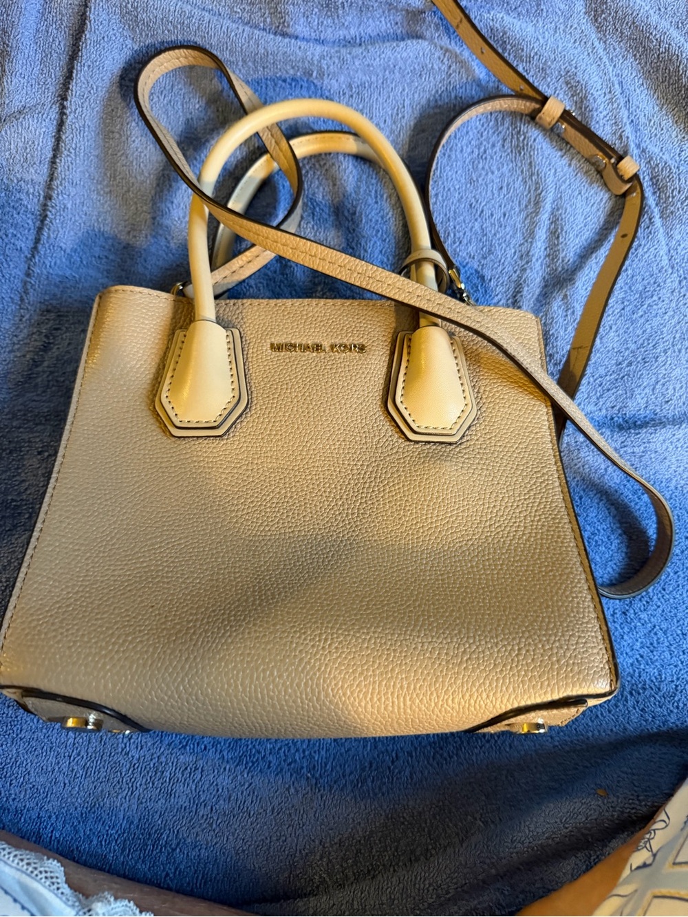 Michael Kors Taupe Pebbled Leather Satchel with Adjustable Strap